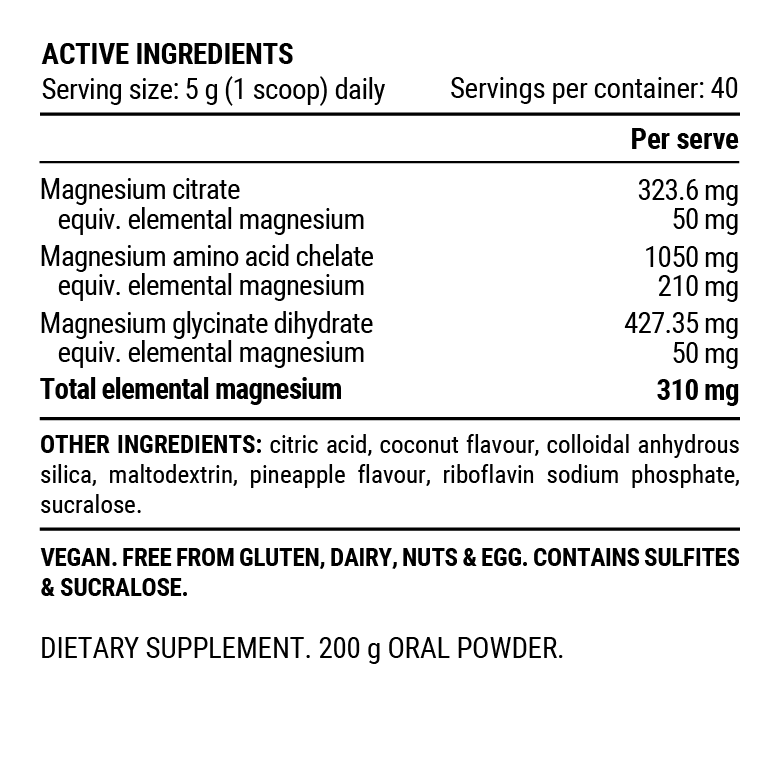 Pillar Triple Magnesium Powder - Pineapple Coconut 200g - Run Trails