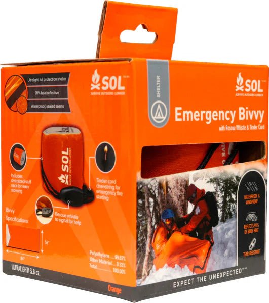 SOL Emergency Bivvy Survival Orange with Rescue Whistle - Run Trails