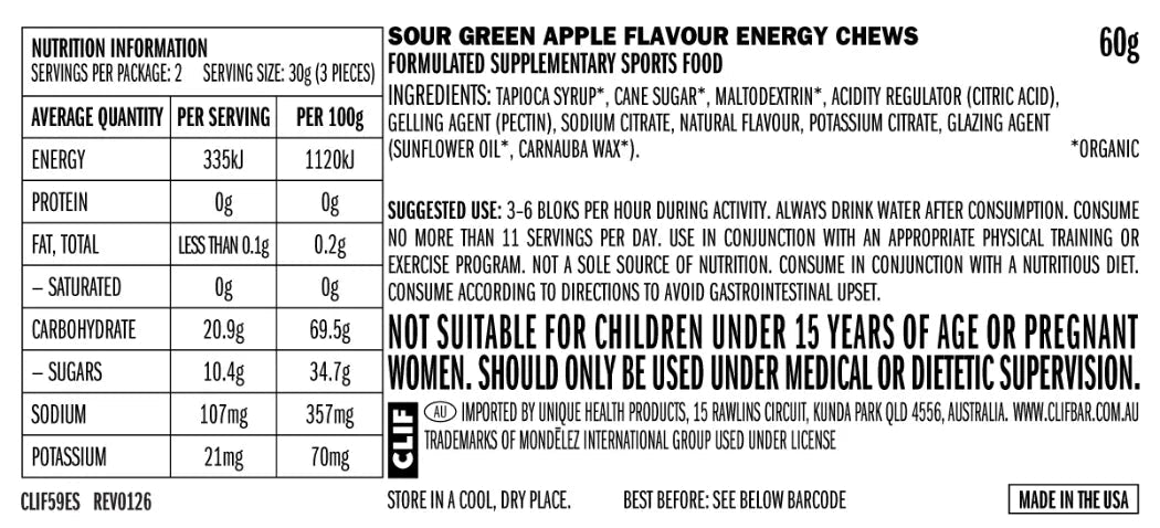 CLIF BLOKS ENERGY CHEWS Sour Green Apple - Run Trails