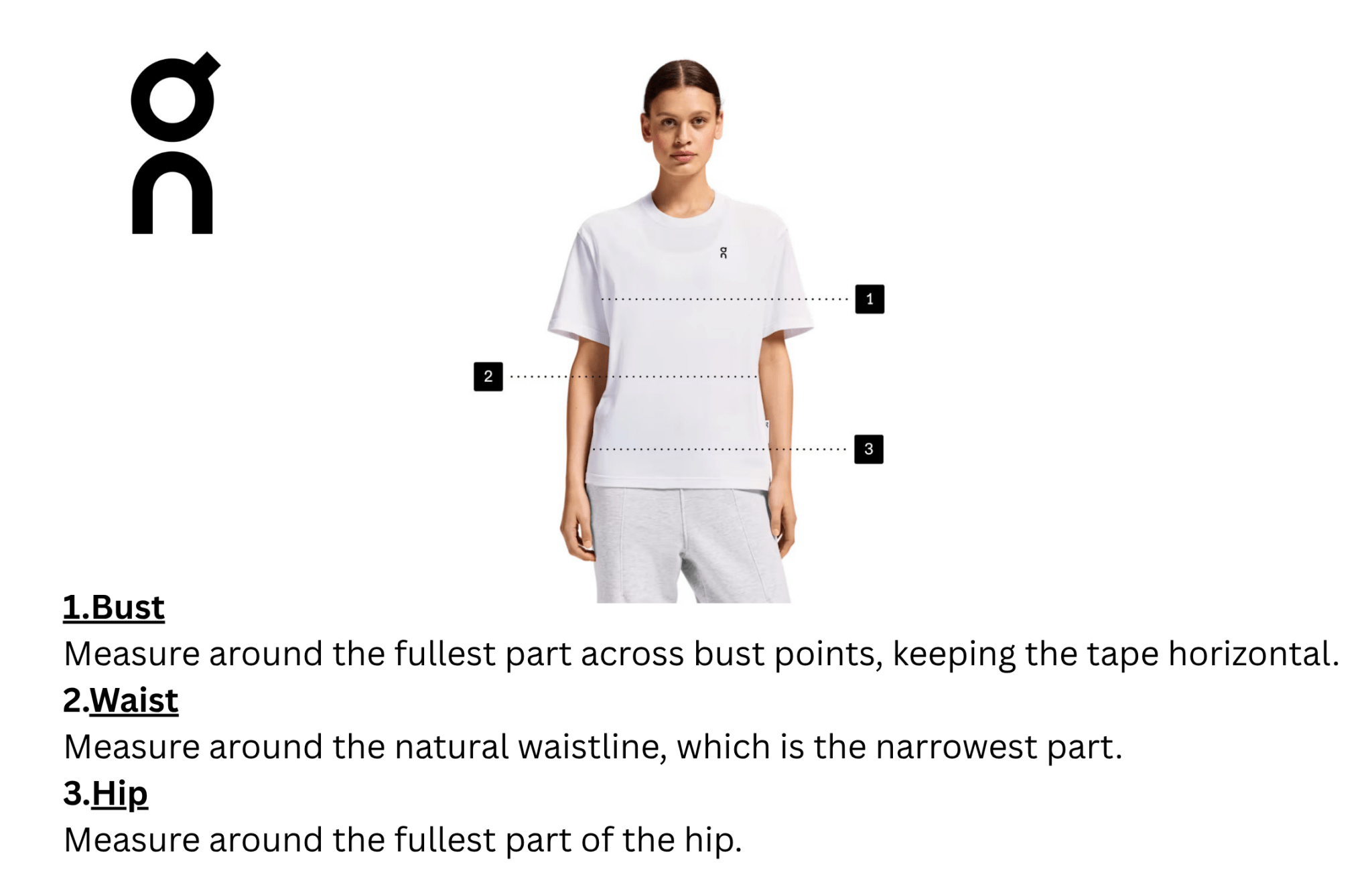 on running Person wearing a white t-shirt and pants with measurement instructions on a white background