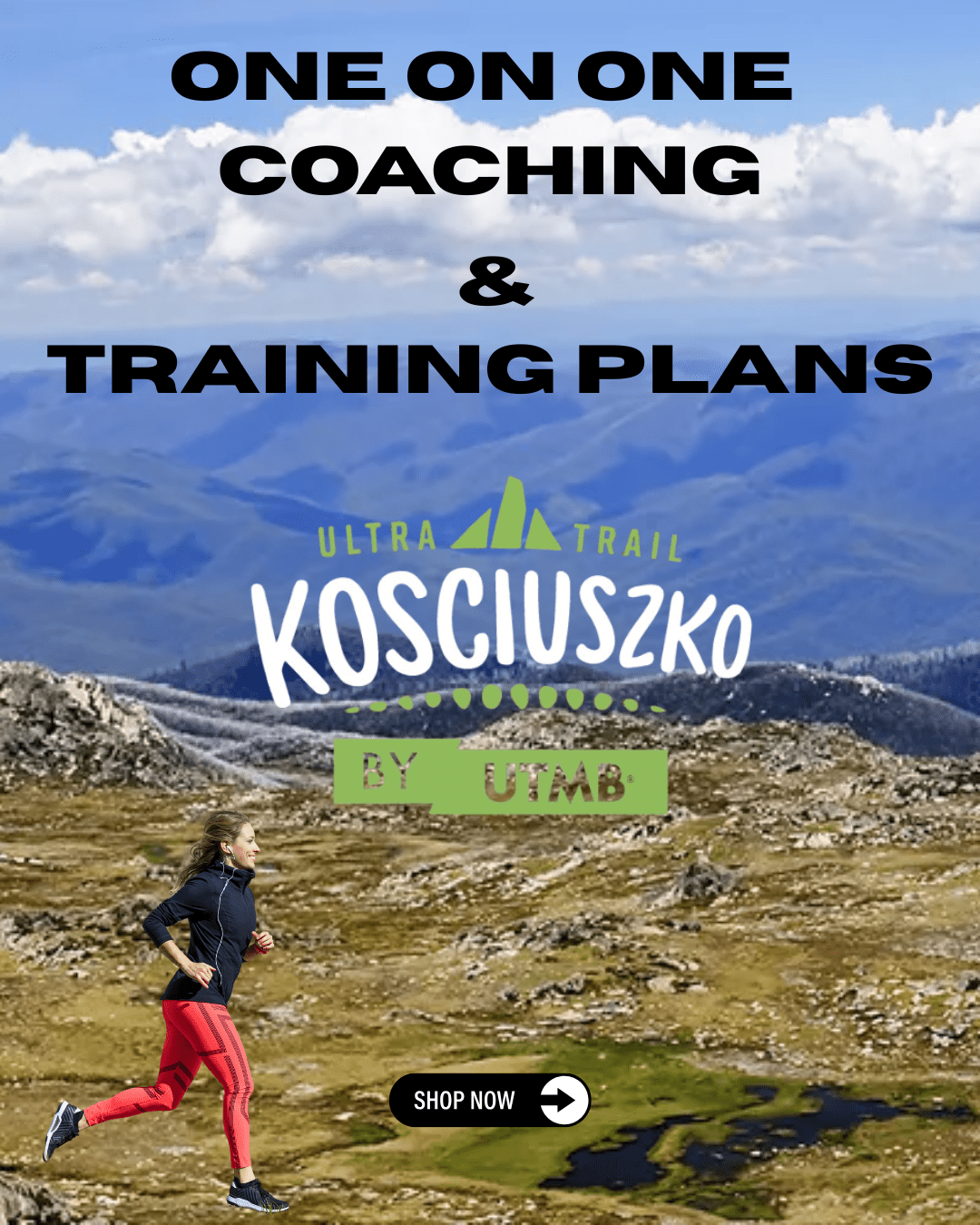 Person running on a mountain with one on one coaching and Training plans for Ultra Trail Kosciuszko by UTMB.