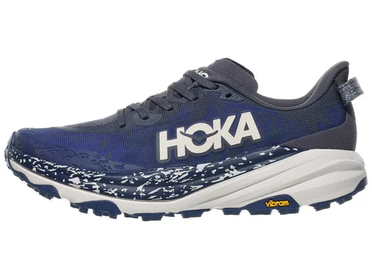 Blue running shoe with 'Hoka' branding on a white background