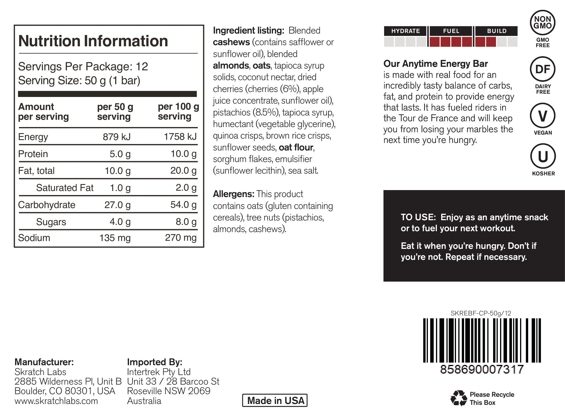Skratch Labs Anytime Energy Bar Sport Fuel - Run Trails