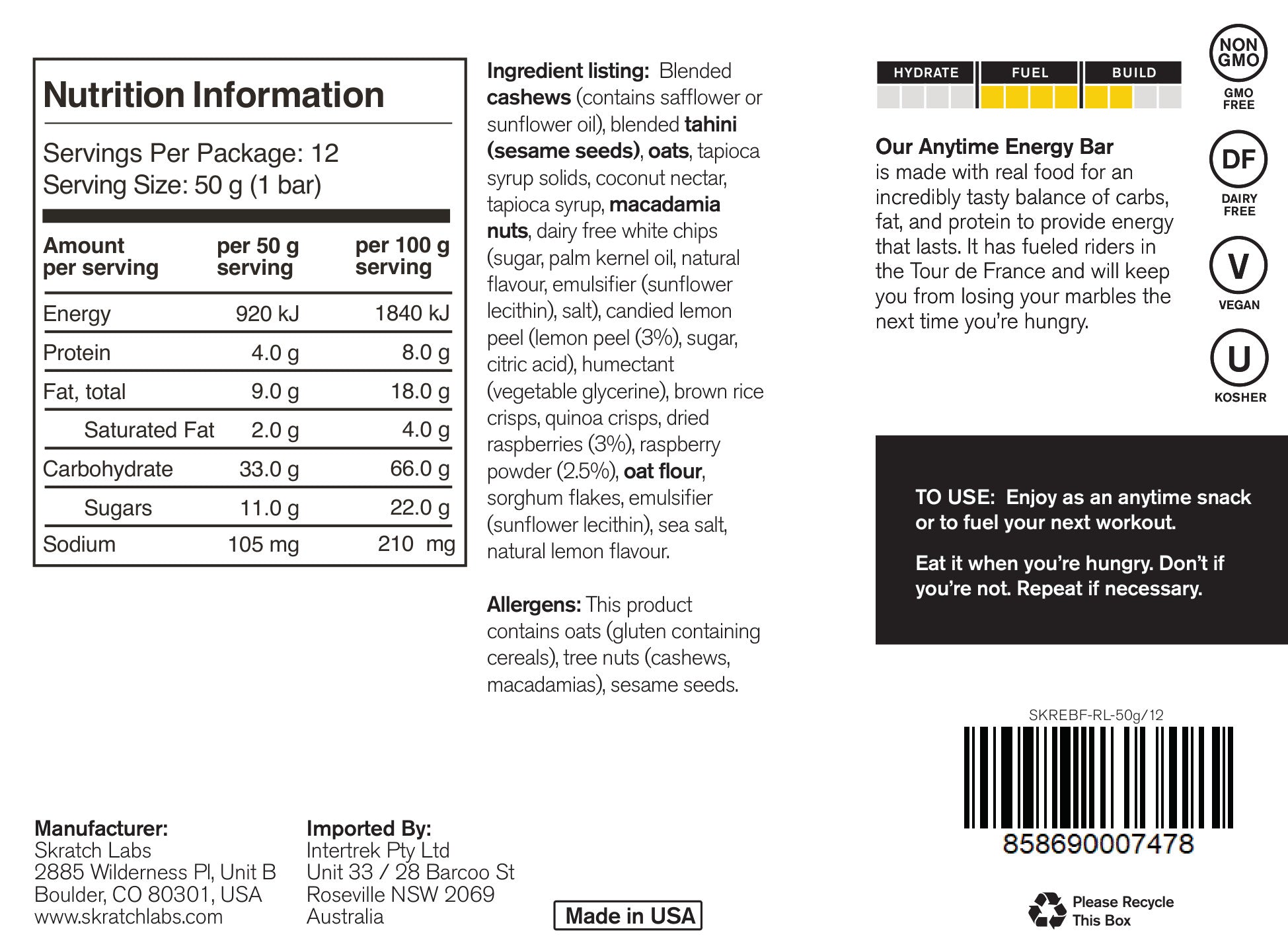 Skratch Labs Anytime Energy Bar Sport Fuel - Run Trails